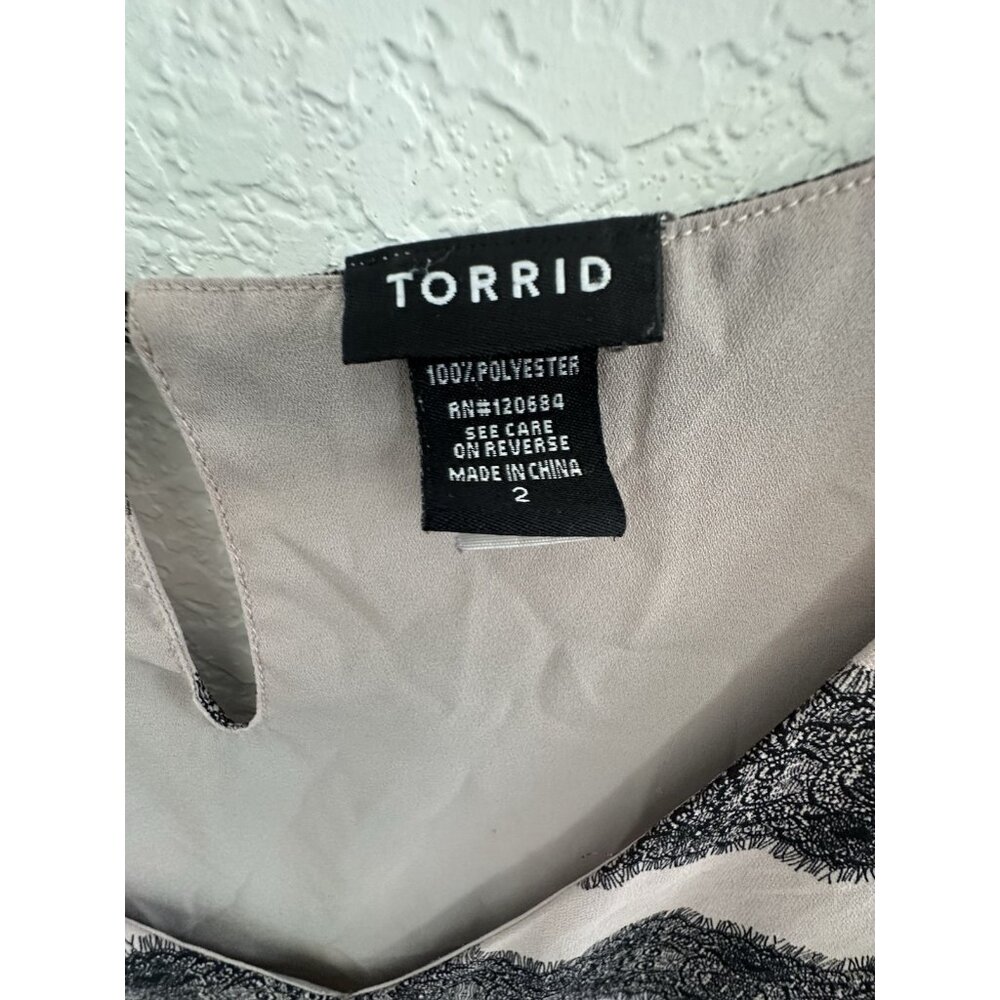 TORRID Tank Top 2X 18/20 Dusty Pink Black Lined Sleeveless Lace Print Comfy Flow - Picture 3 of 7